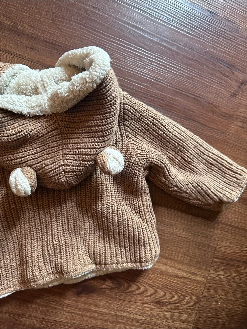 GAP Baby Sherpa-Lined Hooded Cardigan in Light Beige
